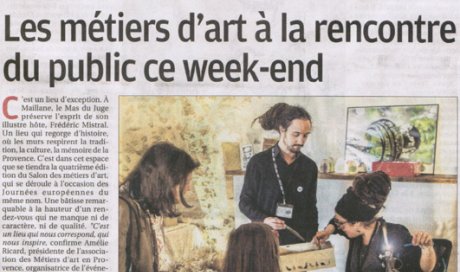 Tapissier d’ameublement Arles journal "La Provence" : "Les métiers d'art à la rencontre du public ce week-end".