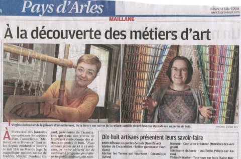 Tapissier d’ameublement Arles journal "La Provence" : "À la découverte des métiers d'art"